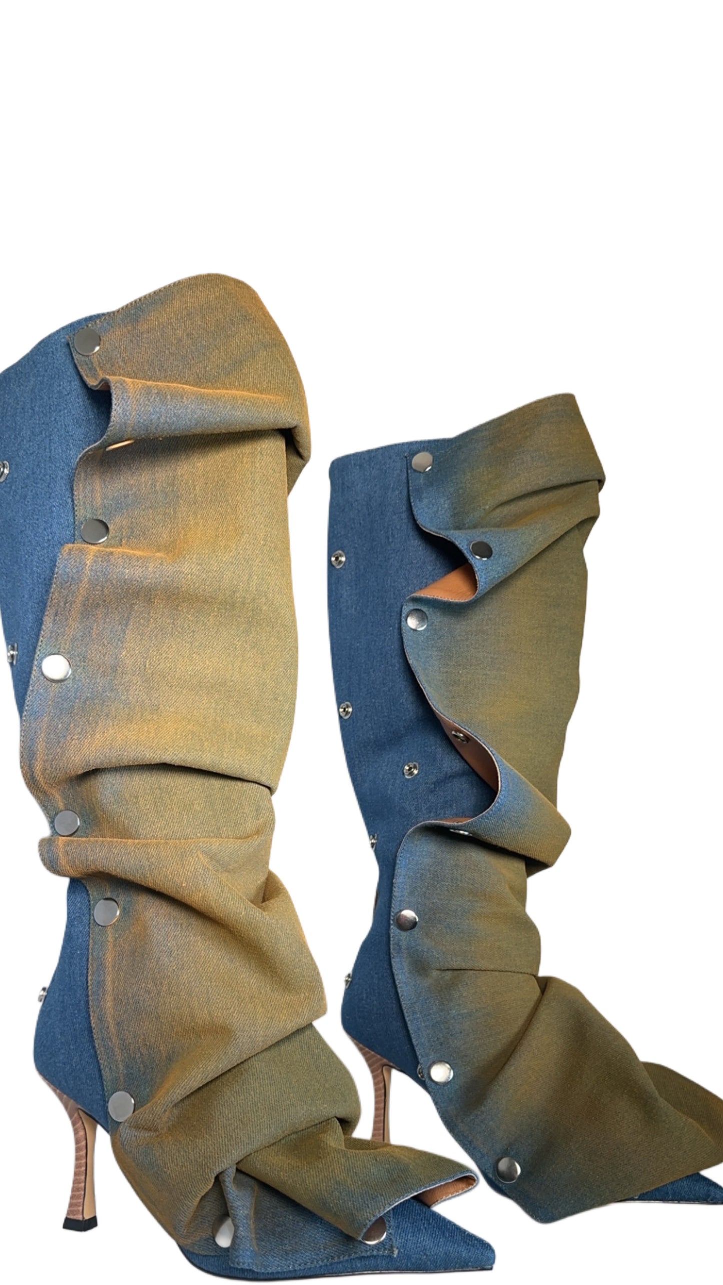 Buckle Denim Boots