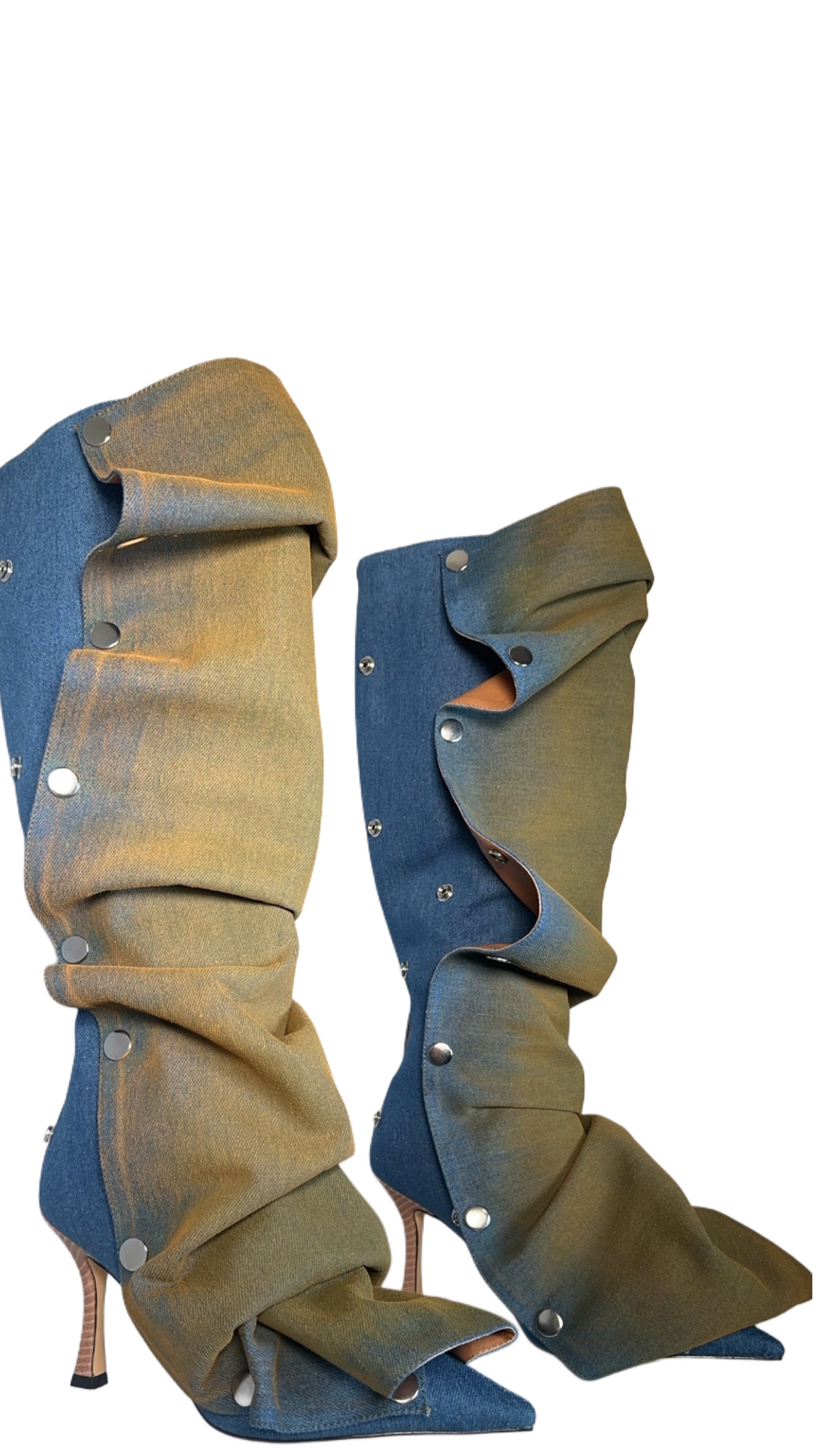Buckle Denim Boots